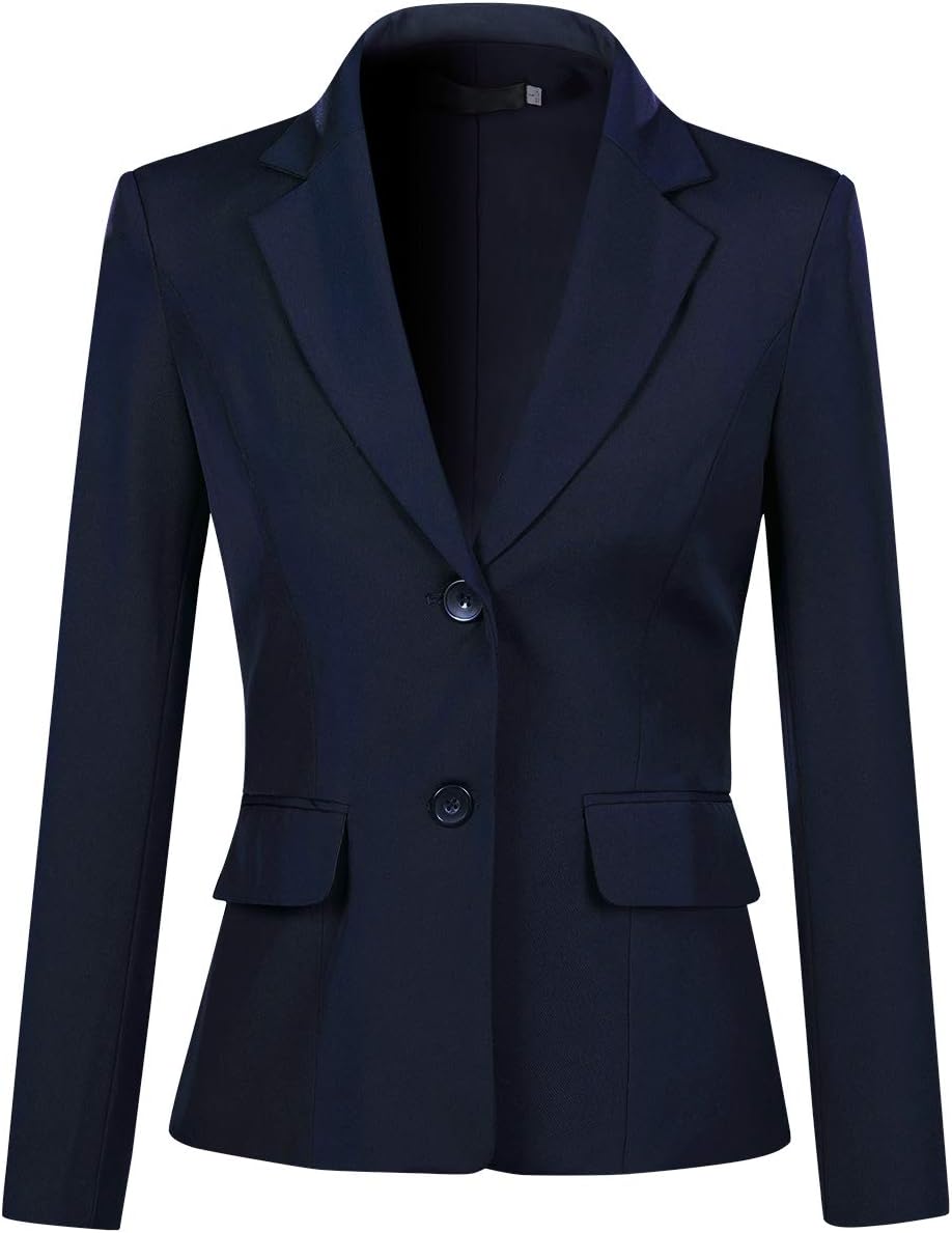 YUNCLOS Women's Single Breasted 2 Button Solid Color Casual Blazer Suit Jacket Dark Blue