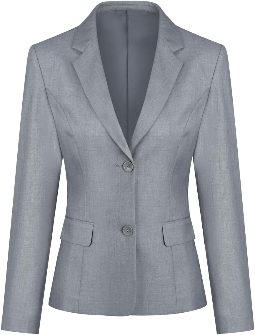 YUNCLOS Women's Casual Long Sleeve Button Slim Work Office Blazer Jacket Light Gray