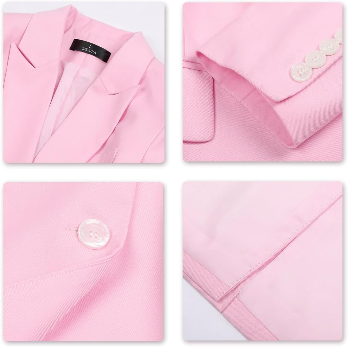YUNCLOS Women's 2 Piece Office Work Suit Set Two Button Blazer and Pants Baby Pink