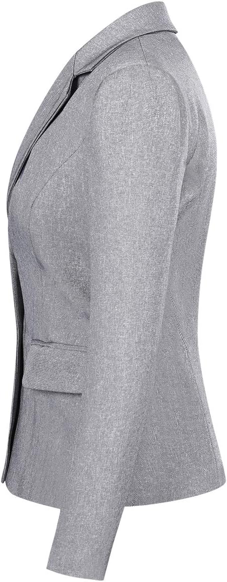 YUNCLOS Women's Single Breasted 2 Button Solid Color Casual Blazer Suit Jacket Ash Grey