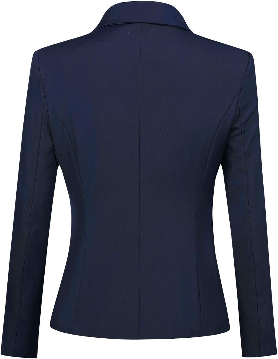 YUNCLOS Women's Single Breasted 2 Button Solid Color Casual Blazer Suit Jacket Dark Blue