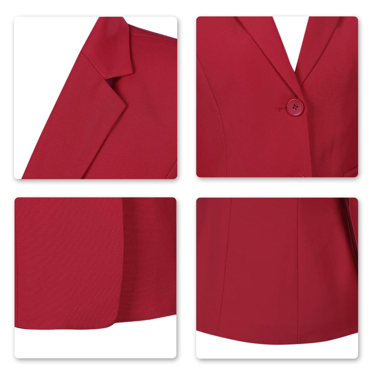 YUNCLOS Women's Single Breasted 2 Button Solid Color Casual Blazer Suit Jacket Red