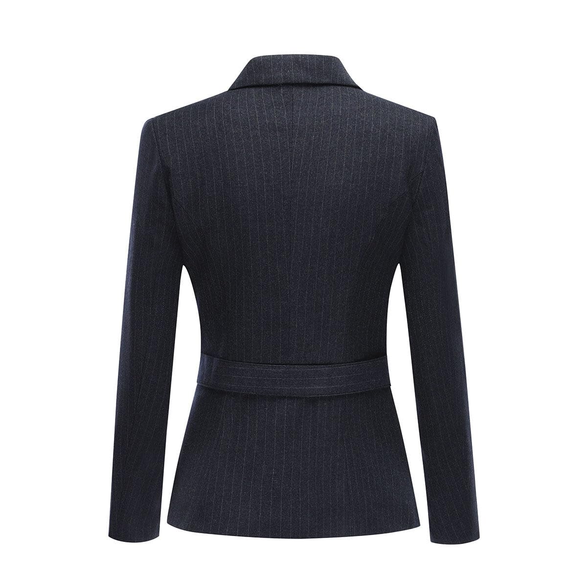 YUNCLOS Women's 2 Piece Office Lady Stripes Business Suit Set Slim Fit Blazer Jacket Pant, Suit Set-Black2