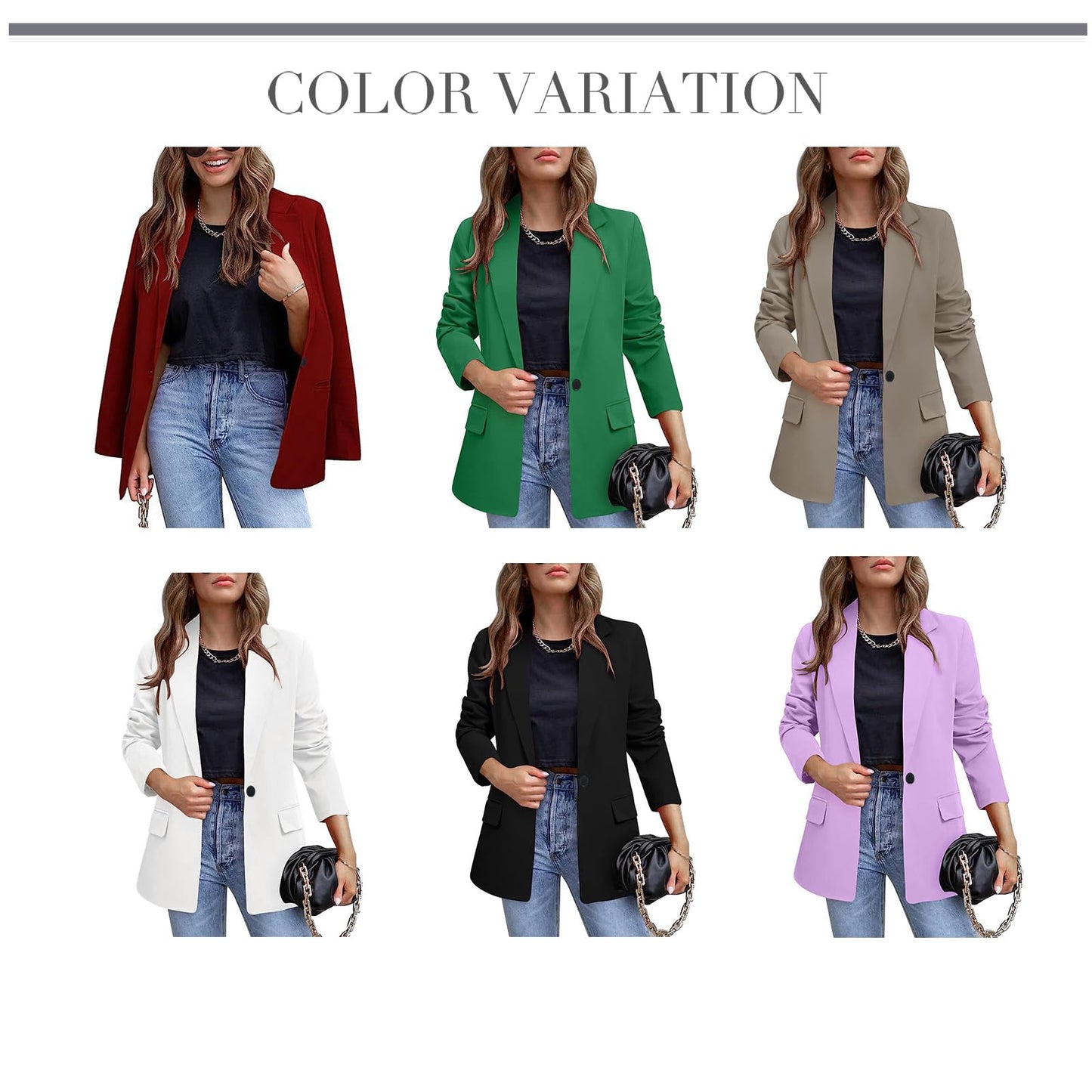 YUNCLOS Womens Casual Suit Blazer 1 Button Long Sleeve Notched Lapel Open Front Jacket for Work Office Purple