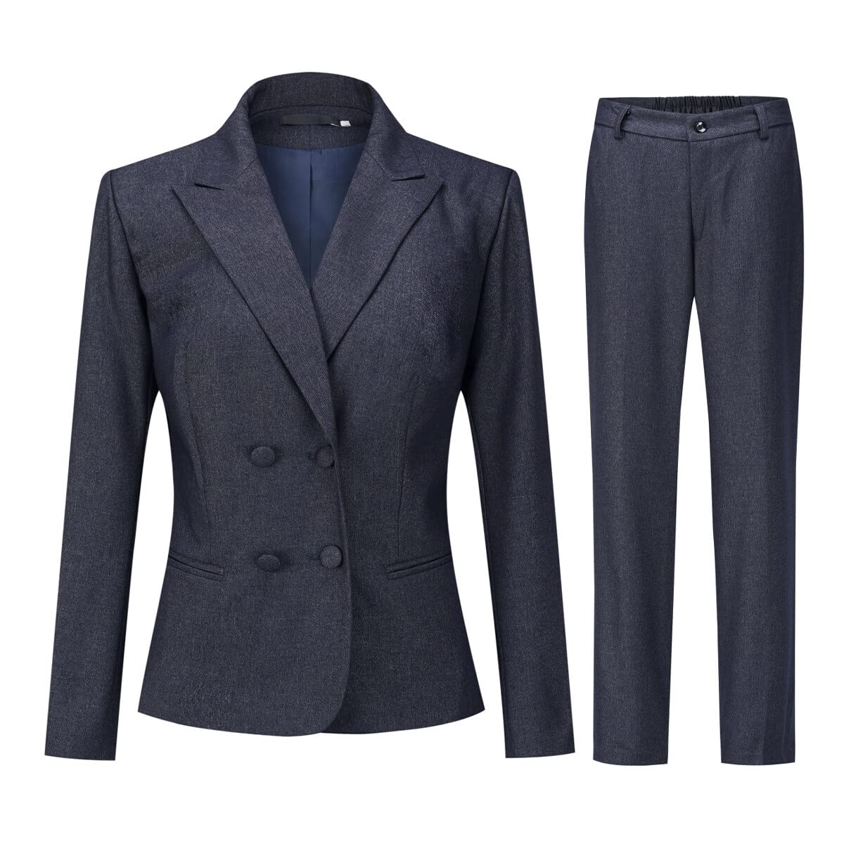 YUNCLOS Women's 2 Piece Double Breasted Suit Set Two Button Blazer and Pants Navy