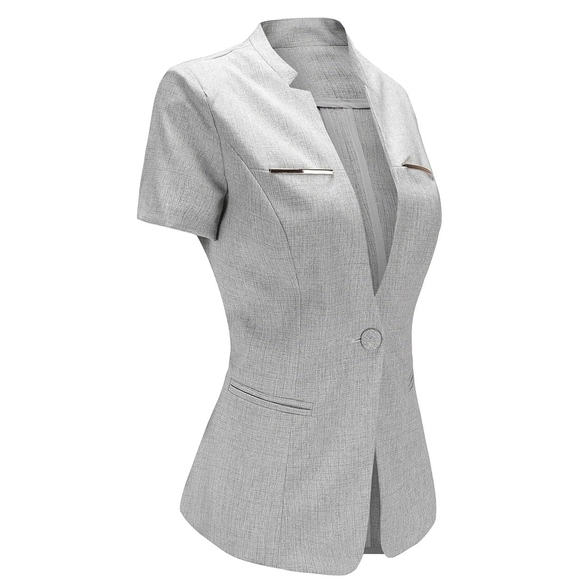 YUNCLOS Women's 2 Piece Business Office Suit Set One Button Short Sleeve Blazer Jacket and Suit Pants Gray