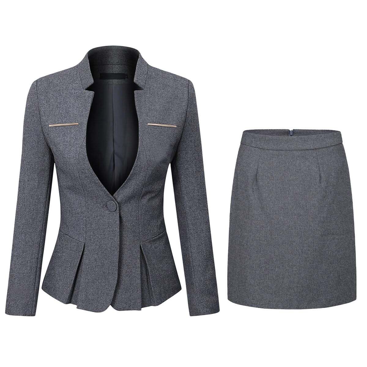 YUNCLOS Women's 2 Piece Business Dress Skirt Suit Set Office Lady Slim Fit Blazer and Skirt Dark Grey