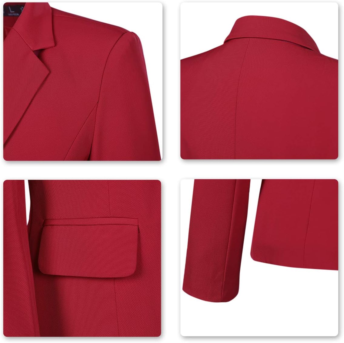 YUNCLOS Women's Single Breasted 2 Button Solid Color Casual Blazer Suit Jacket Red