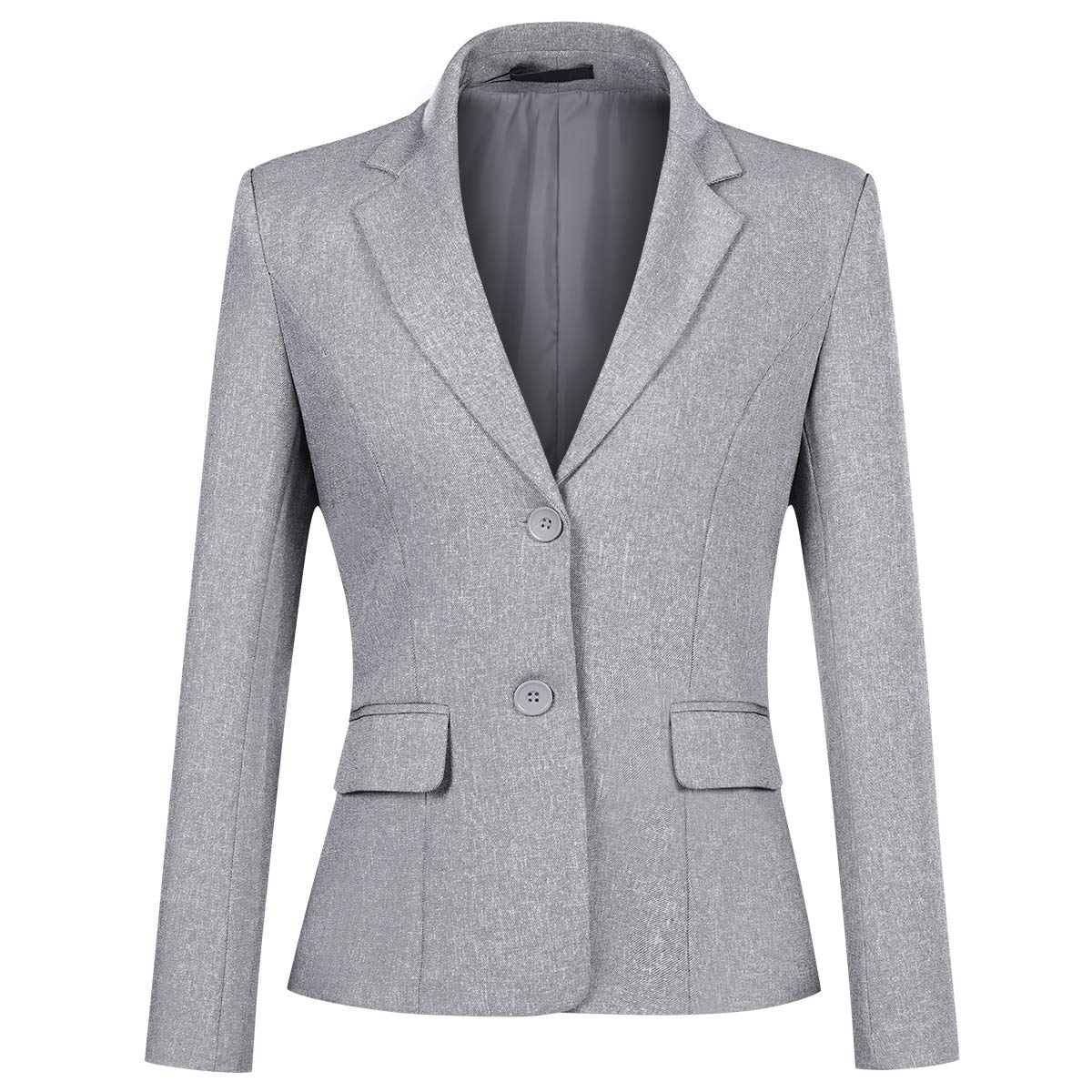 YUNCLOS Women's Single Breasted 2 Button Solid Color Casual Blazer Suit Jacket Ash Grey