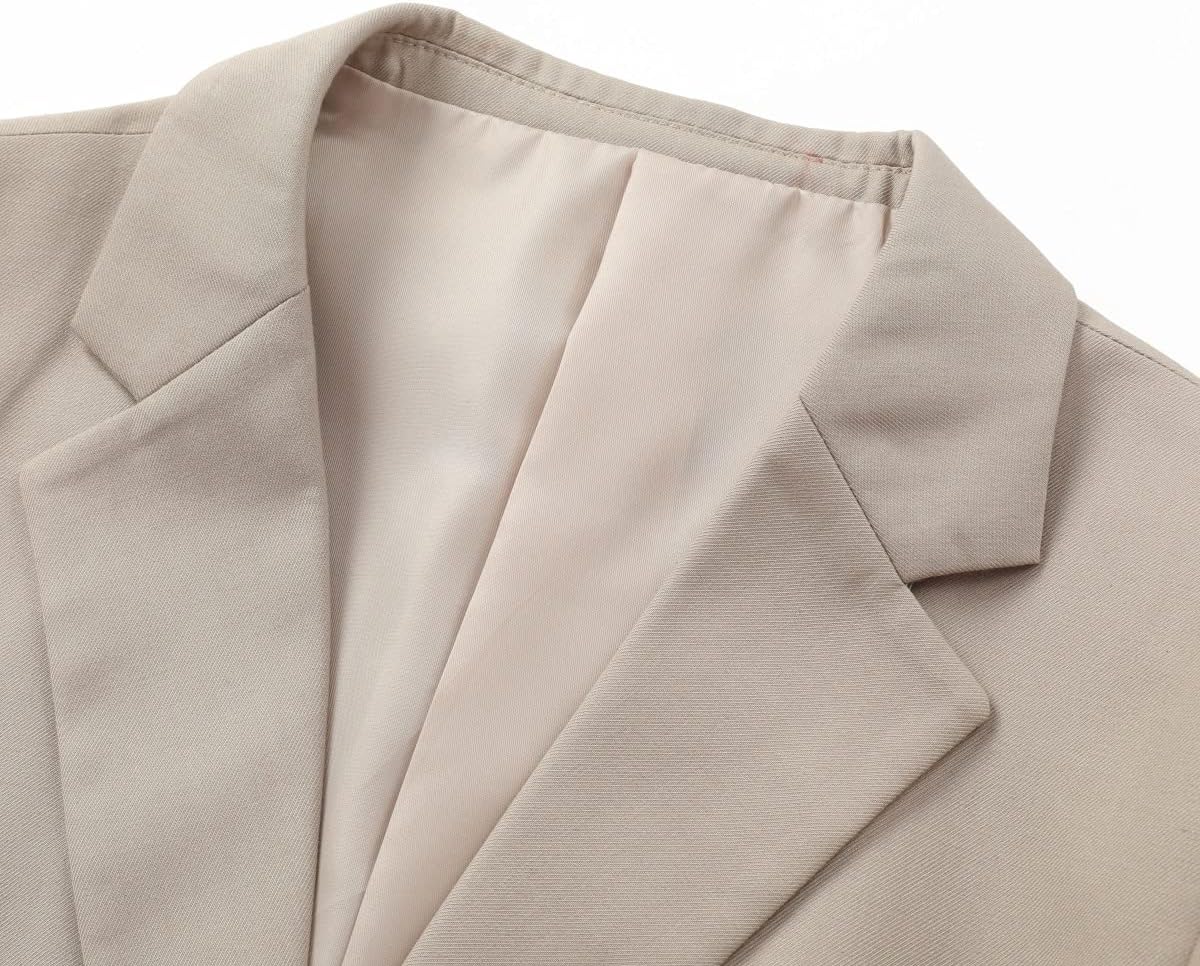 Women's Casual Long Sleeve Button Slim Work Office Blazer Jacket Beige Gray