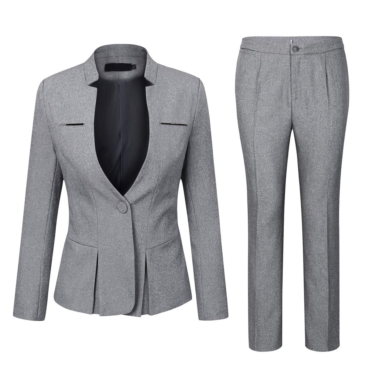 YUNCLOS Women's Elegant Business 2 Piece Office Lady Suit Set Work Blazer Pant, 001L, Grey