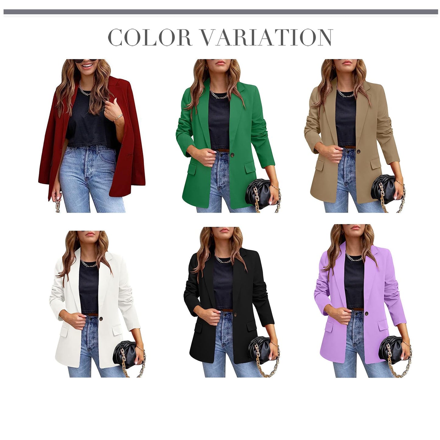 YUNCLOS Womens Casual Suit Blazer 1 Button Long Sleeve Notched Lapel Open Front Jacket for Work Office White
