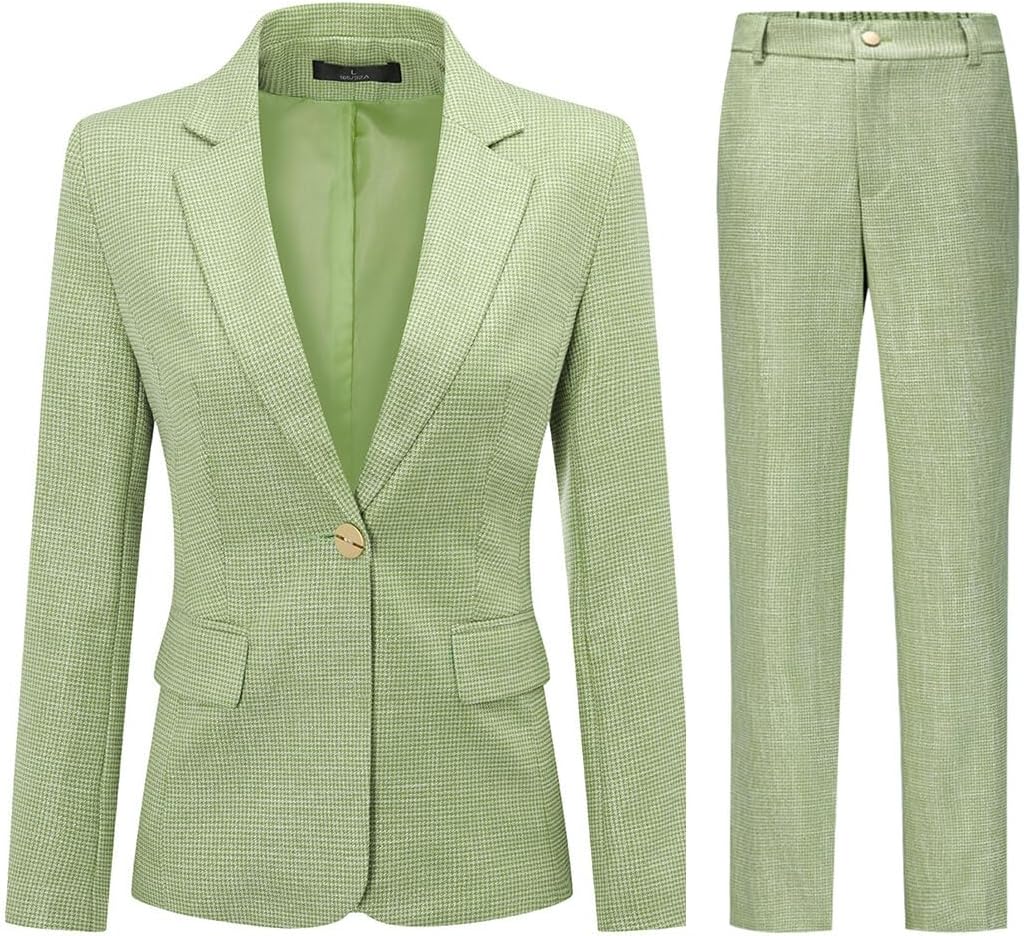 YUNCLOS Women's 2 Piece Office Work Suit Set One Button Blazer and Pants