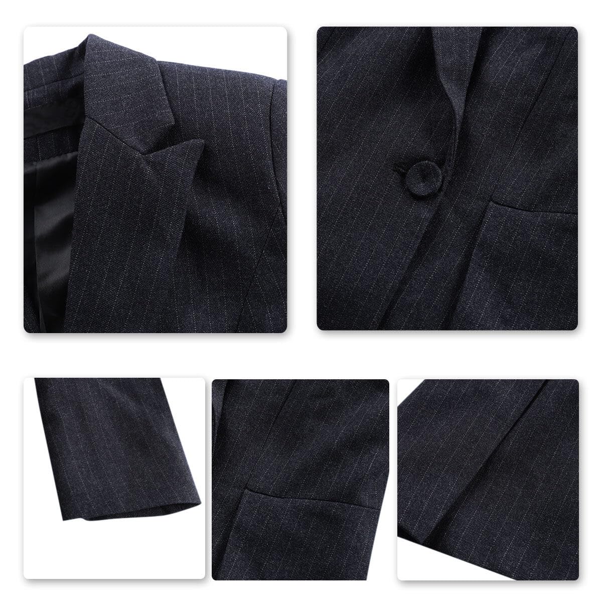 YUNCLOS Women's 2 Piece Office Lady Stripes Business Suit Set Slim Fit Blazer Jacket Pant, Suit Set-Black2