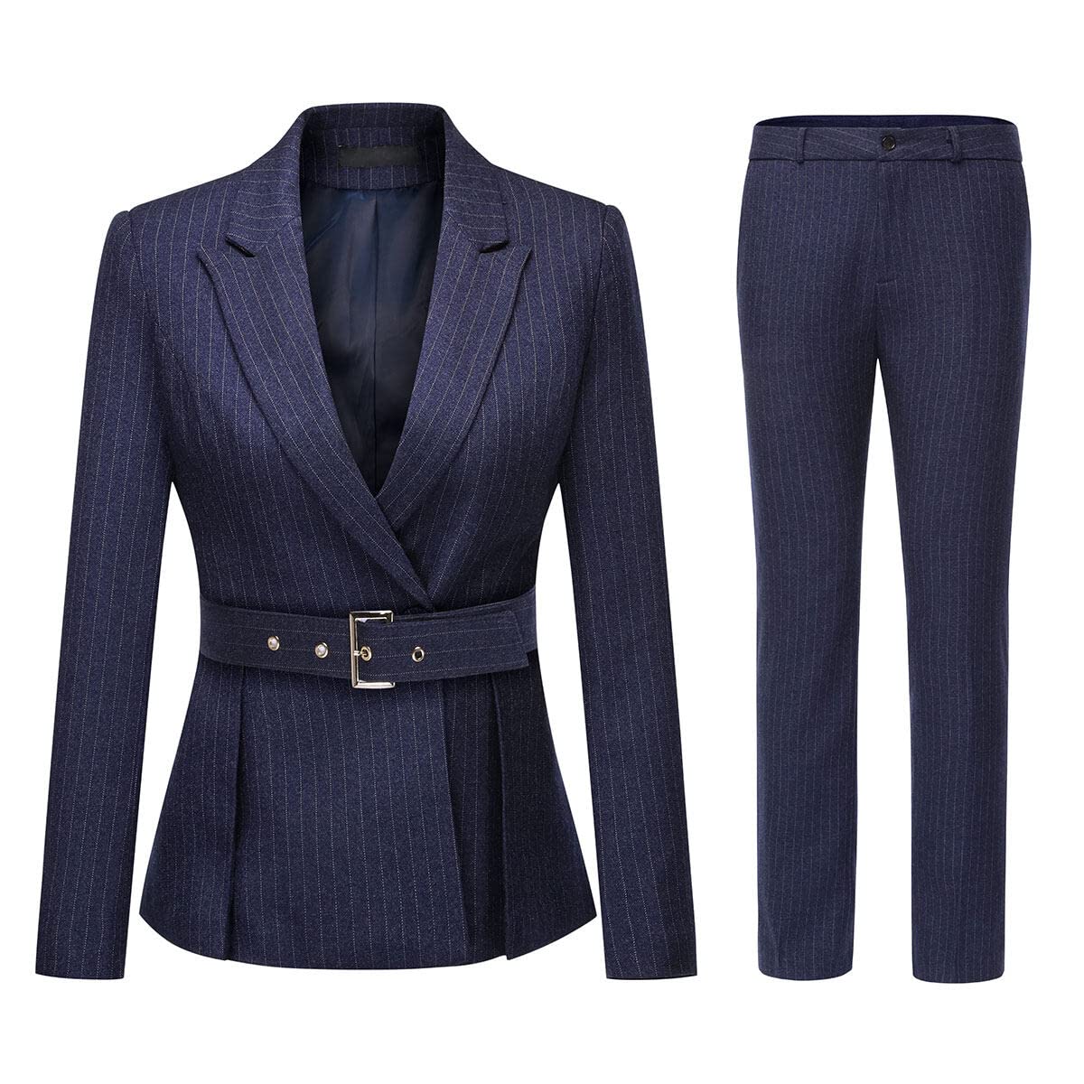 YUNCLOS Women's 2 Piece Office Lady Stripes Business Suit Set Slim Fit Blazer Jacket Pant