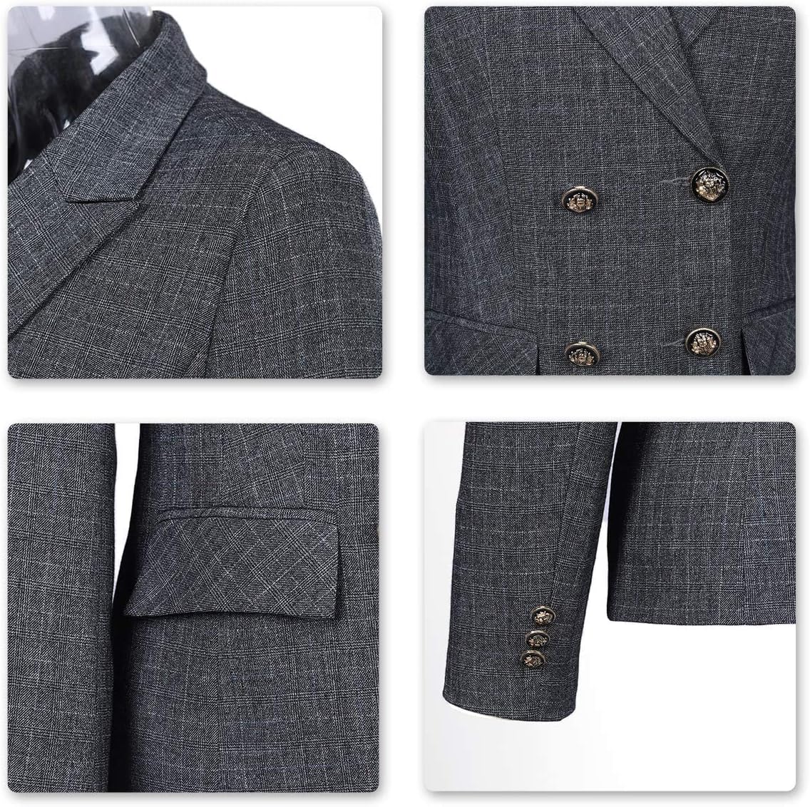 YUNCLOS Women's 2 Piece Slim Fit Work Suit Set Two Button Blazer and Pants Dark Gray