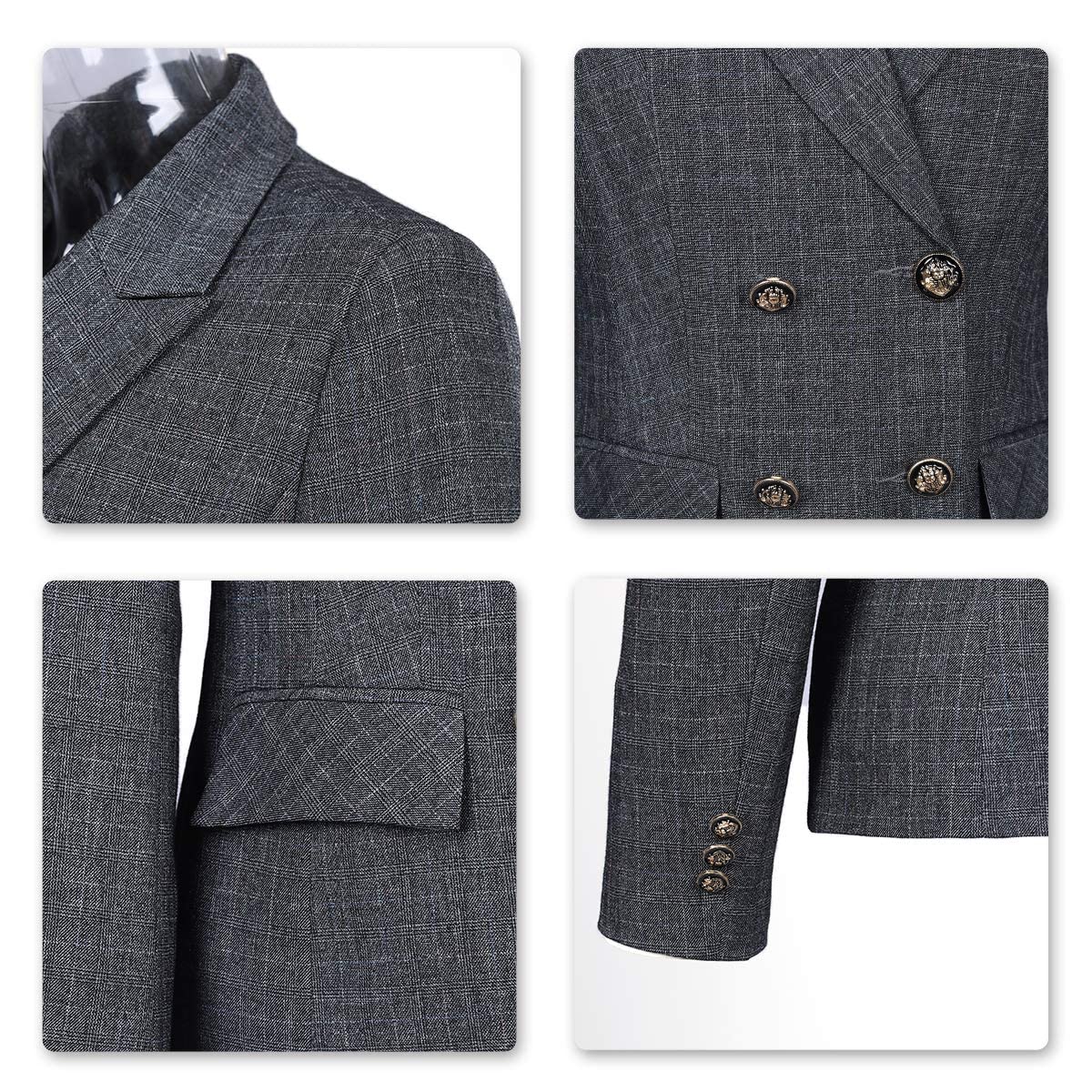 YUNCLOS Women's 2 Piece Slim Fit Work Suit Set Two Button Blazer and Pants Dark Gray