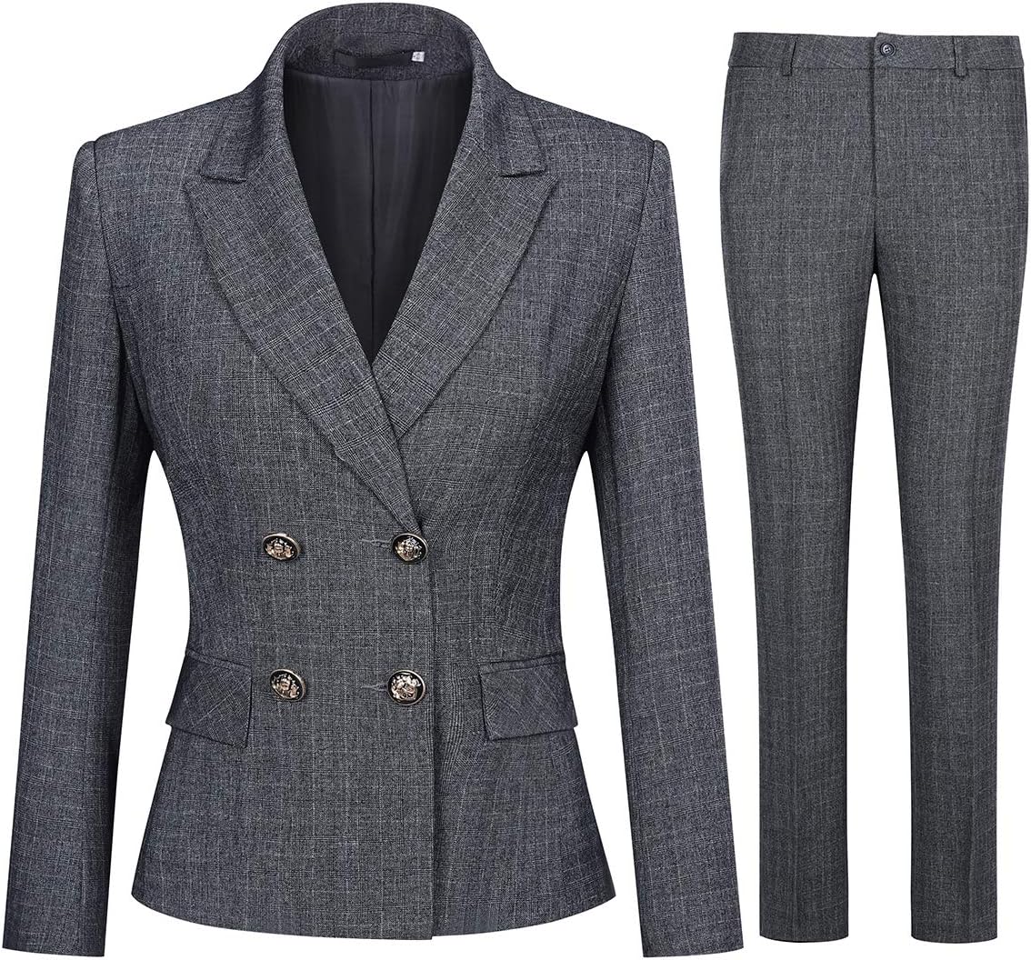 YUNCLOS Women's 2 Piece Slim Fit Work Suit Set Two Button Blazer and Pants Dark Gray
