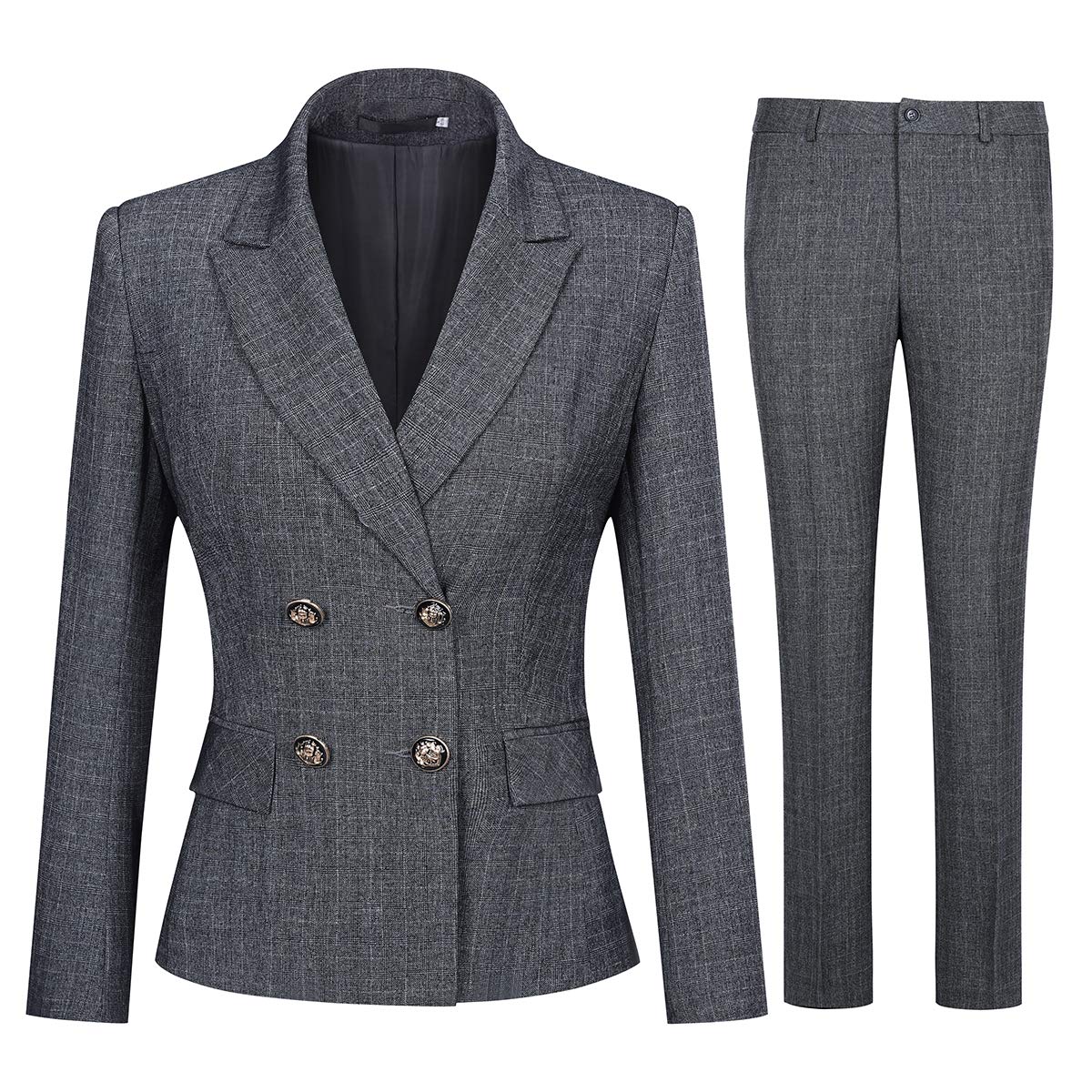 YUNCLOS Women's 2 Piece Slim Fit Work Suit Set Two Button Blazer and Pants Dark Gray