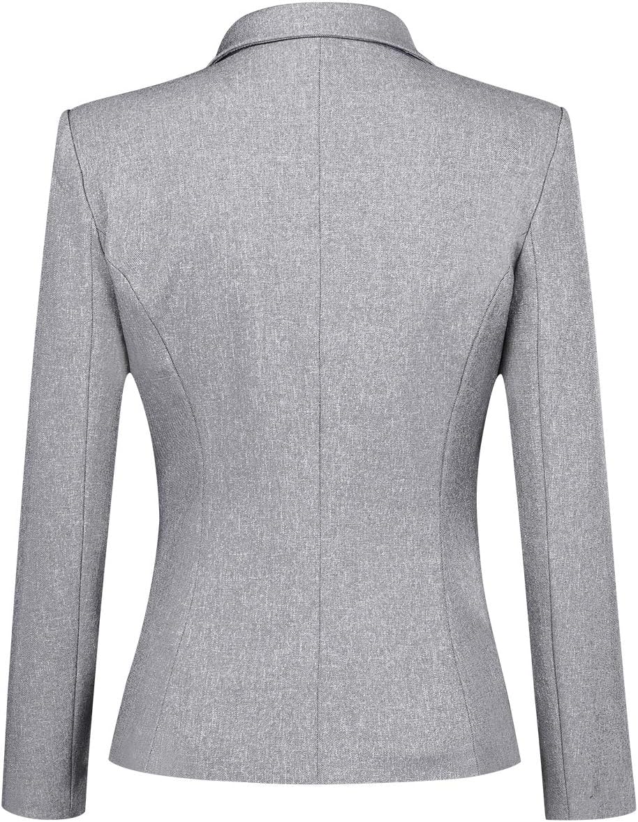 YUNCLOS Women's Single Breasted 2 Button Solid Color Casual Blazer Suit Jacket Ash Grey