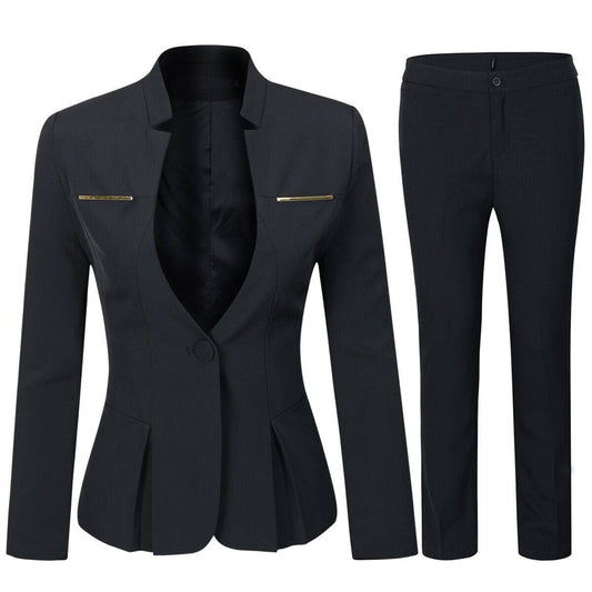 YUNCLOS Women's Elegant Business 2 Piece Office Lady Suit Set Work Blazer Pant Suit Set-Black