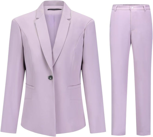 YUNCLOS Women's 2 Piece Office Lady Business Suit Set Slim Fit Blazer Pant Lilac Purple