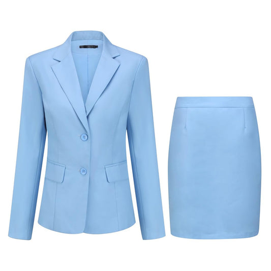 YUNCLOS Women's 2 Pieces Skirt Suit Set Long Sleeve Blazer Jacket and Pencil Skirt Blue