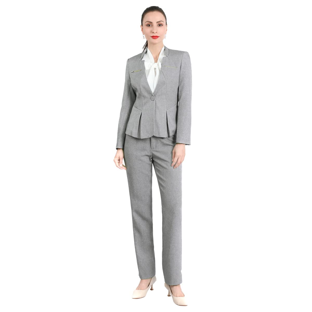YUNCLOS Women's Elegant Business 2 Piece Office Lady Suit Set Work Blazer Pant, 001L, Grey