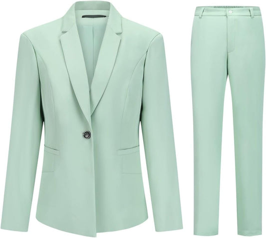 YUNCLOS Women's 2 Piece Office Lady Business Suit Set Slim Fit Blazer Pant Mint Green