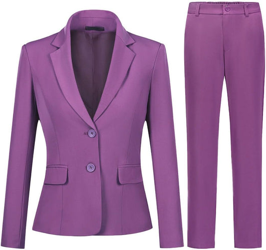 YUNCLOS Women's 2 Piece Office Lady Business Suit Set Slim Fit Blazer Pant Purple