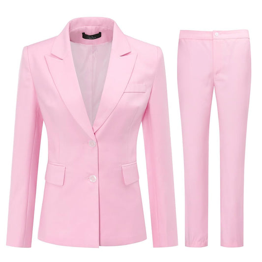 YUNCLOS Women's 2 Piece Office Work Suit Set Two Button Blazer and Pants Baby Pink