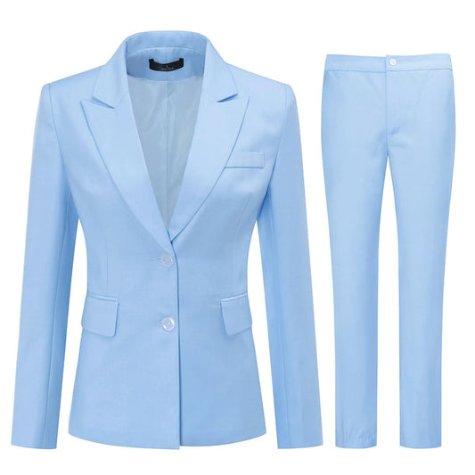 YUNCLOS Women's 2 Piece Office Work Suit Set Two Button Blazer and Pants Blue