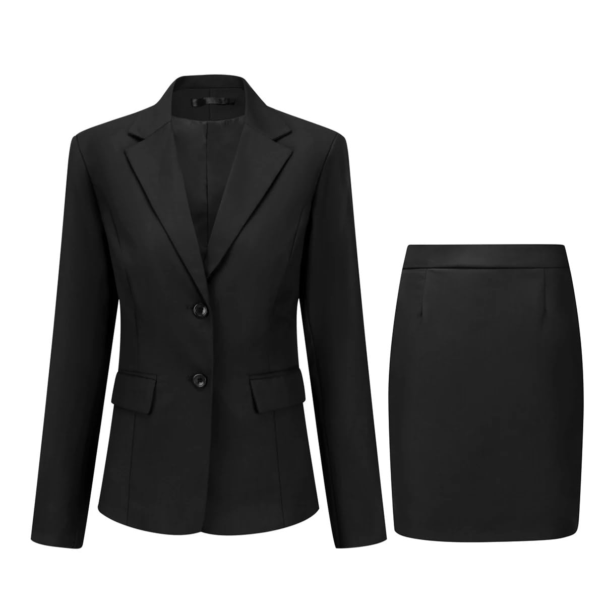 YUNCLOS Women's 2 Pieces Skirt Suit Set Long Sleeve Blazer Jacket and Pencil Skirt Black