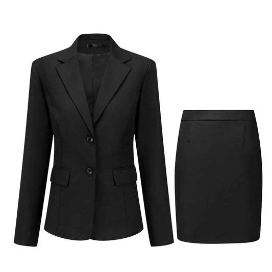 YUNCLOS Women's 2 Pieces Skirt Suit Set Long Sleeve Blazer Jacket and Pencil Skirt Black