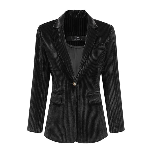 YUNCLOS Womens Velvet Blazer Jacket Slim Fit 1 Button Casual Lapel Office Dress Coat Black