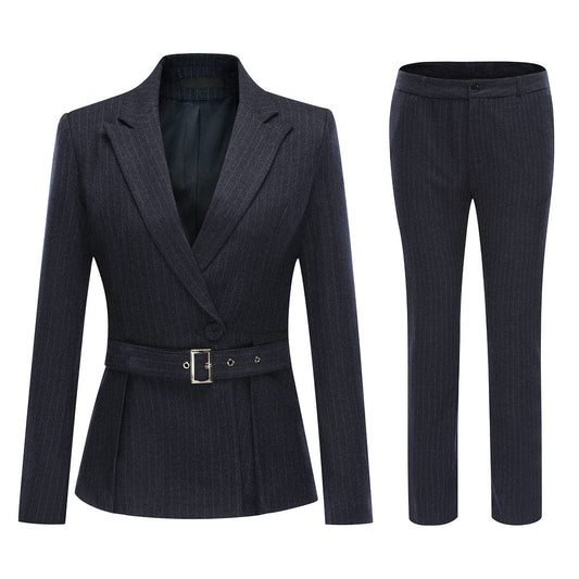YUNCLOS Women's 2 Piece Office Lady Stripes Business Suit Set Slim Fit Blazer Jacket Pant, Suit Set-Black2