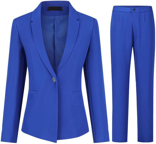YUNCLOS Women's 2 Piece Office Lady Business Suit Set Slim Fit Blazer Pant Royal Blue