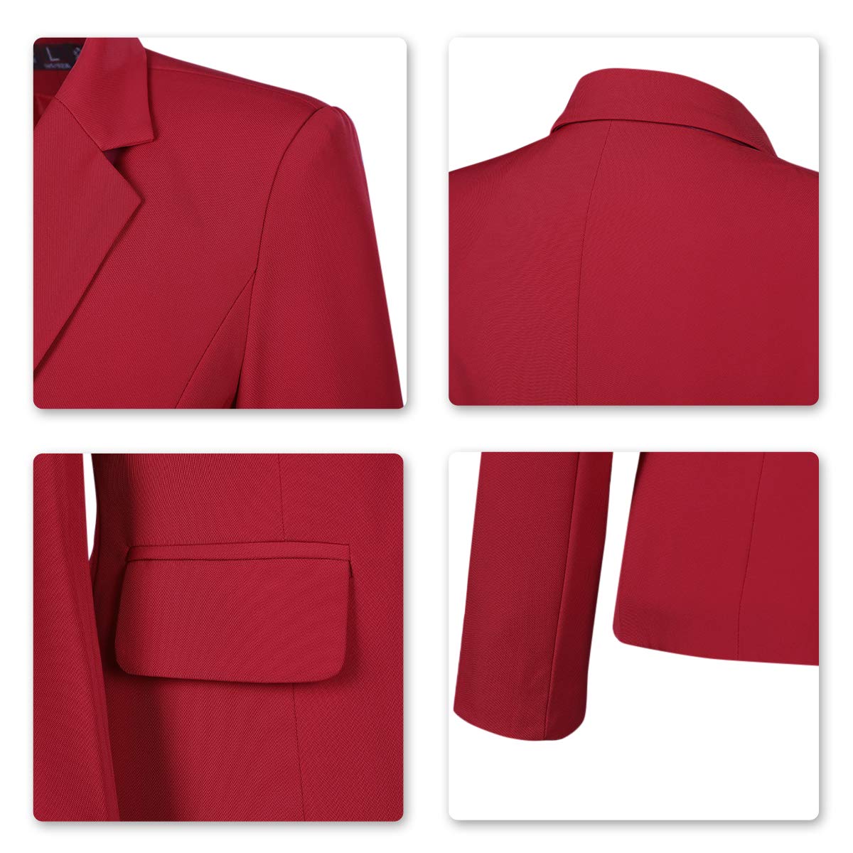 YUNCLOS Women's Single Breasted 2 Button Solid Color Casual Blazer Suit Jacket Red