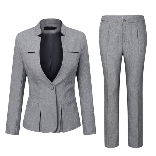 YUNCLOS Women's Elegant Business 2 Piece Office Lady Suit Set Work Blazer Pant, 001L, Grey