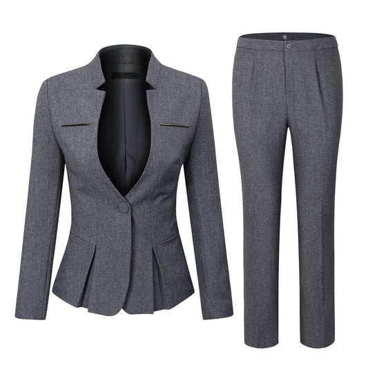 YUNCLOS Women's Elegant Business 2 Piece Office Lady Suit Set Work Blazer Pant, 1L Dark Grey