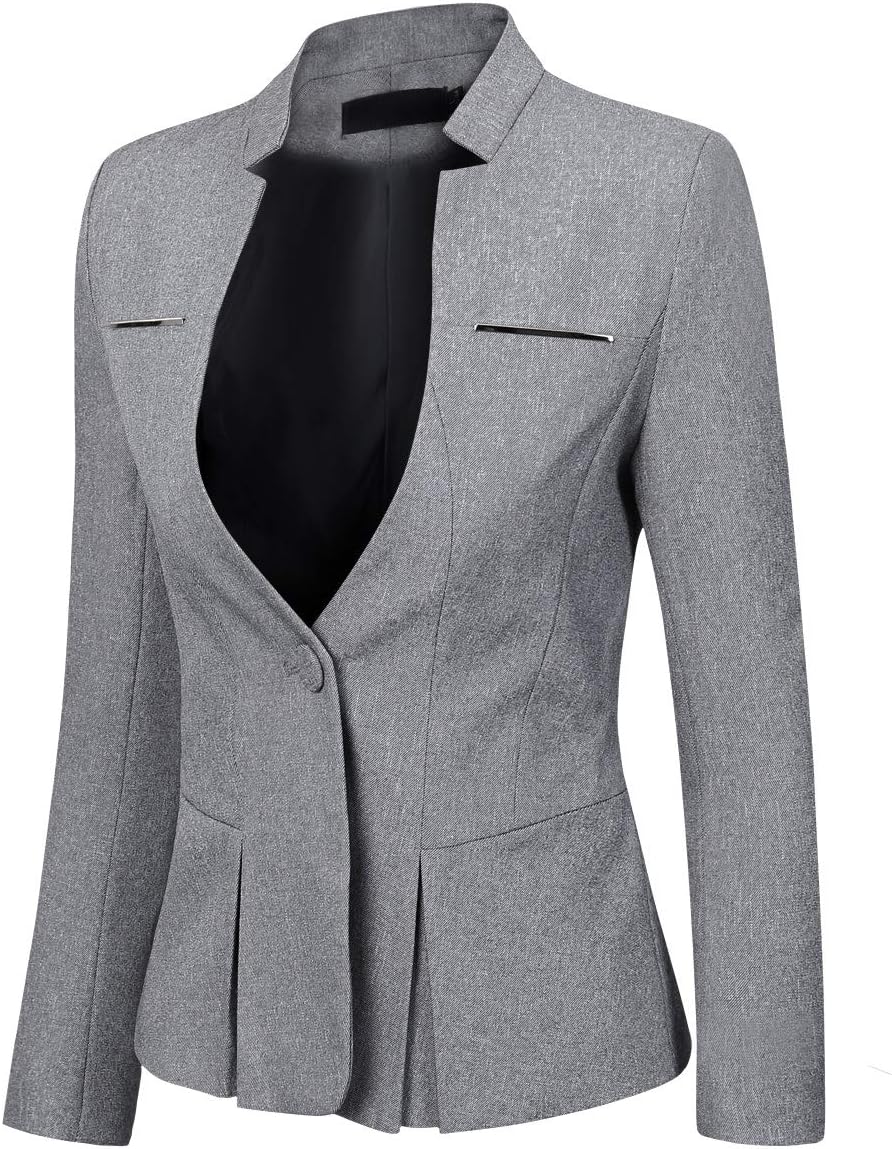 YUNCLOS Women's Elegant Business 2 Piece Office Lady Suit Set Work Blazer Pant, 001L, Grey