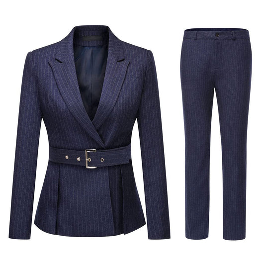 YUNCLOS Women's 2 Piece Office Lady Stripes Business Suit Set Slim Fit Blazer Jacket Pant