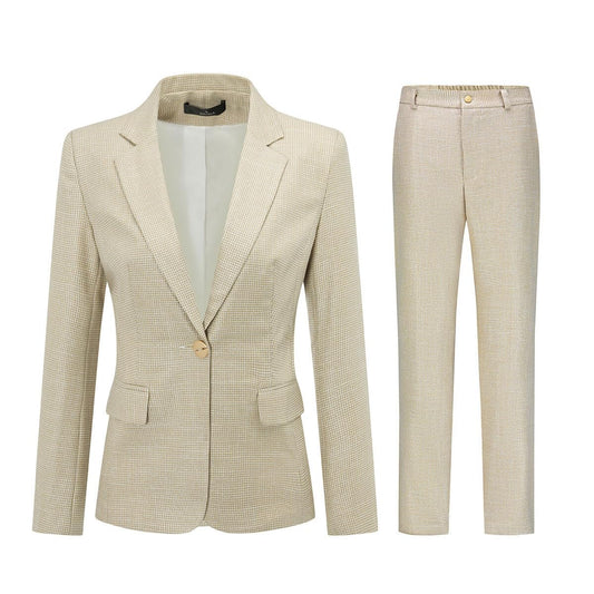 YUNCLOS Women's 2 Piece Office Work Suit Set One Button Blazer and Pants Apricot Glitter