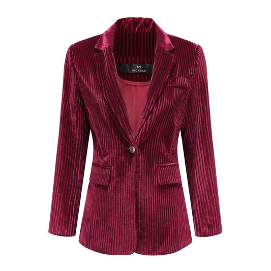 YUNCLOS Womens Velvet Blazer Jacket Slim Fit 1 Button Casual Lapel Office Dress Coat Red