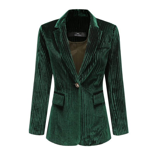 YUNCLOS Womens Velvet Blazer Jacket Slim Fit 1 Button Casual Lapel Office Dress Coat Green