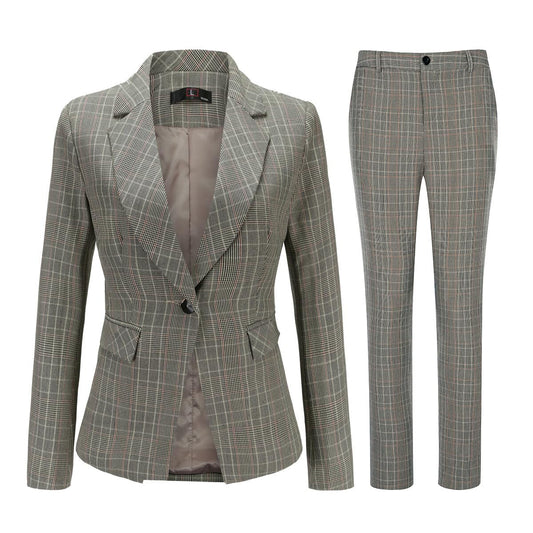 YUNCLOS Women's Vintage 2 Piece Plaid Suit Set 1 Button Stylish Blazer and Pants Grey Yellow