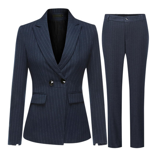 YUNCLOS Women's 2 Piece Office Lady Stripes Business Suit Set Slim Fit Blazer Jacket Pant
